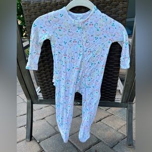 6-9m bamboo angel dear baby girl zipper footie pajamas w ruffle on butt